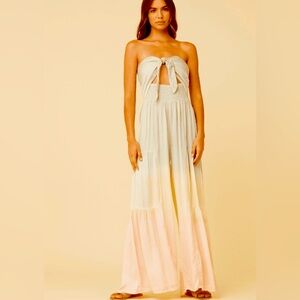 NWT Surf Gypsy Dip Dye Strapless Beachy Jumpsuit Sage Lemon Peach Sz Medium NEW